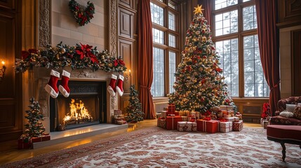Elegant Christmas Tree in Grand Living Room