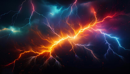 Lightning on black background, hyper realistic.