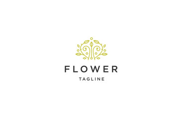 Beauty flower line logo design template flat vector