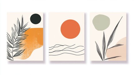 Explore a collection of three captivating wall art posters featuring handdrawn organic shapes and modern designs, perfect for adding vintage charm to any space you want to beautify