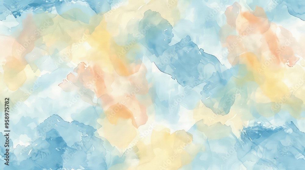 Canvas Prints create a seamless background pattern using watercolor textures in pastel shades of sky blue, soft ye