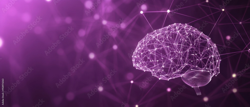 Aufkleber a purple background with an illustration of interconnected nodes forming the shape and outline of a 