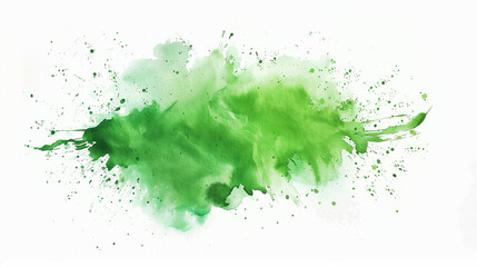 Dynamic green watercolor splash on a white background.