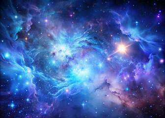 Fototapeta premium Vibrant cosmic nebula explodes in mesmerizing shades of blue and purple, perfect as a stunning 8K wallpaper for