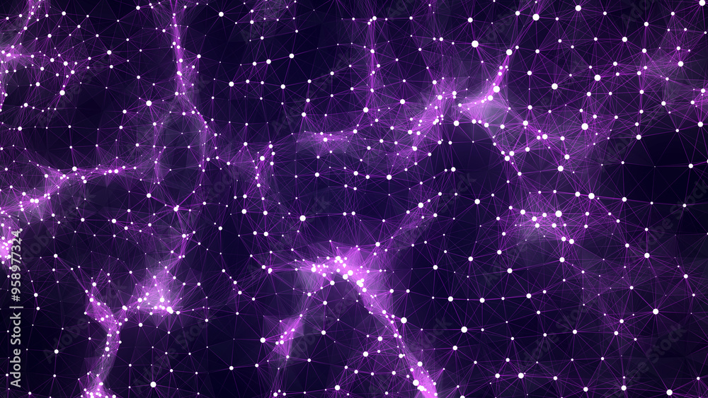 Poster color abstract wave background with dots and lines moving in space. technology illustration. futuris