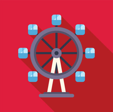 recommend clip art: Ferris wheel casting long shadow, amusement park ride on red background
