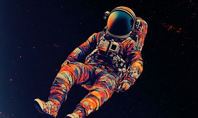 A Colorful Astronaut Floating in Space Surrounded by Stars
