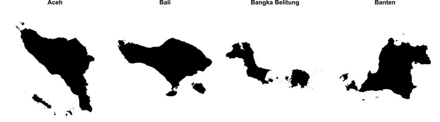 Aceh, Bali, Bangka Belitung, Banten outline maps