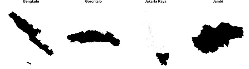 Bengkulu, Gorontalo, Jakarta Raya, Jambi outline maps