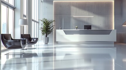 "A modern office reception area showcasing stylish furniture and elegant lighting to create a warm and welcoming space."
