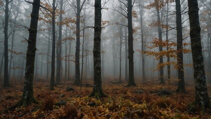 Fototapeta premium autumn forest in the fog