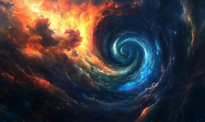 Cosmic Whirlpool with Blazing Orange and Blue Nebulae