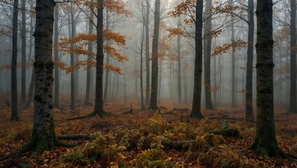 Obraz premium autumn forest in the fog