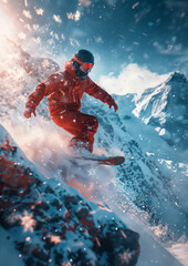 Dynamic Snowboarding Trick in Mid-Air Generative Art
