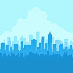 Fototapeta premium Urban Skyline Silhouette: Modern City Panorama with Skyscrapers and Clouds - Blue Monochrome Vector Illustration for Cityscape Background Design