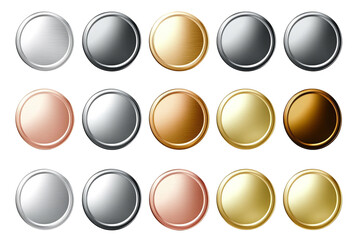 Metal Buttons with Different Shades of Gold, Silver and Copper