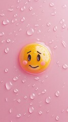 Naklejka premium Facepalm Emoji on Light Pink Background with Water Drops - Hyper Realistic Mobile Wallpaper Photography