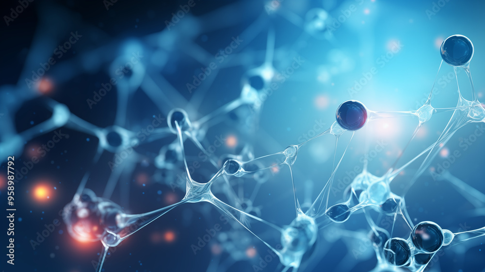 Wall mural a blue abstract background features a dna molecule's structure, highlighting the connection between 