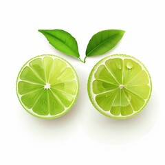 Thai lime cut in half, culinary element, detailed vector illustration, vivid green, isolated on white background