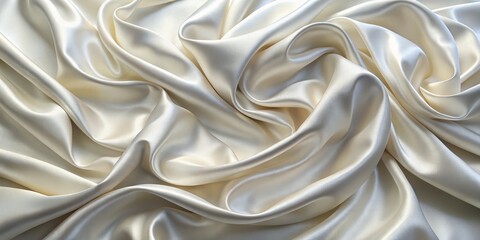 Fototapeta premium Creamy Satin Drape Abstract Flowing Fabric Texture, Soft, Elegant, Smooth, White, Silk, Background