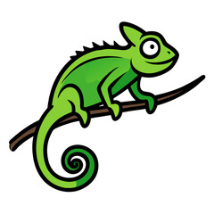 Fototapeta premium Green Chameleon wild animal hand drawn vector art illustration on white background 