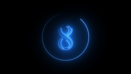 Glowing number eight symbols collection neon sign.  glowing digit isolated on black background