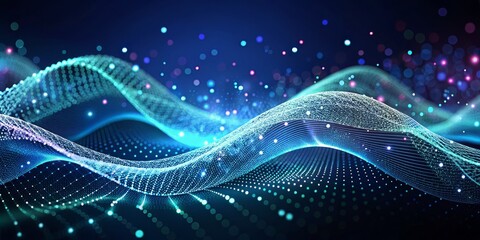 Digital Wave of Light, Abstract, Blue, Dots, Technology