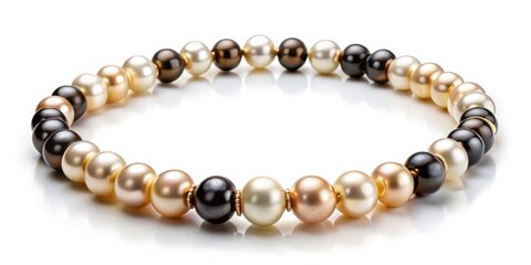Obraz premium Elegant Pearl Necklace - Round, Multi-Colored, Isolated on White, pearl, jewelry, necklace