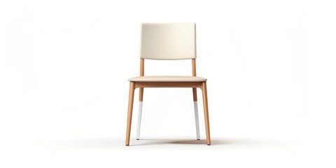 Front View of a Modern Wooden Chair with White Upholstery, chair, furniture, design