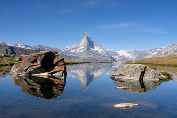 View at the Matterhorn from the Stellisee