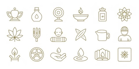 Golden Outline Icons for Meditation and Wellness, meditation , wellness , mindfulness