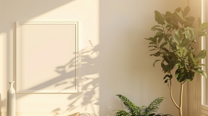 Bright and airy indoor space featuring a stylish plant and serene decor, perfect for creating a peaceful atmosphere.