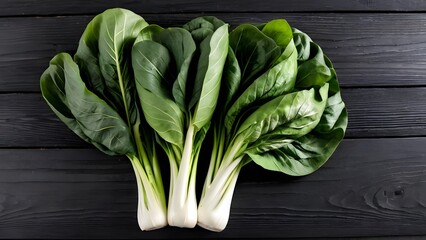 Bok choy on black wood table