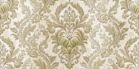 Intricate Golden Floral Damask Wallpaper Pattern, Seamless, Vector, Baroque, Decorative, Vintage, Ornament