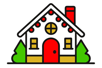 Ginger bread house line art vector illustration