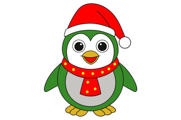 Christmas penguin line art vector illustration