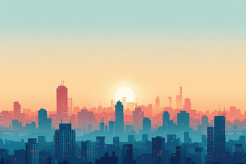 Fototapeta premium cityscape of big capital city skyscrapers, timelapse, panorama sunset sky background 