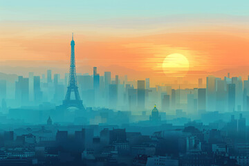 Obraz premium cityscape of paris city, sky, , tall, buildings, night, sunset, 