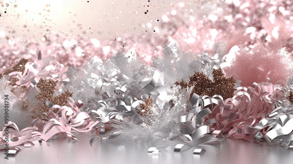 Poster abstract shiny background with pink glitter. scattered confetti sparkles with light rose pastel colo