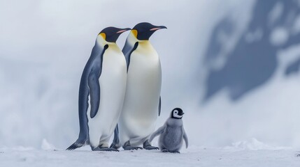 Fototapeta premium Emperor Penguins Waddling Together with Chicks in Antarctica