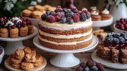 Glutenfree desserts a beautifully set table with cakes cookies and pastries made from alternative flours and natural sweeteners