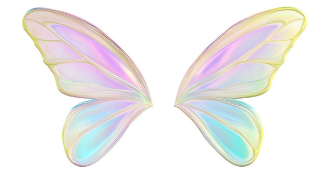 Pair of iridescent fairy wings isolated on transparent background