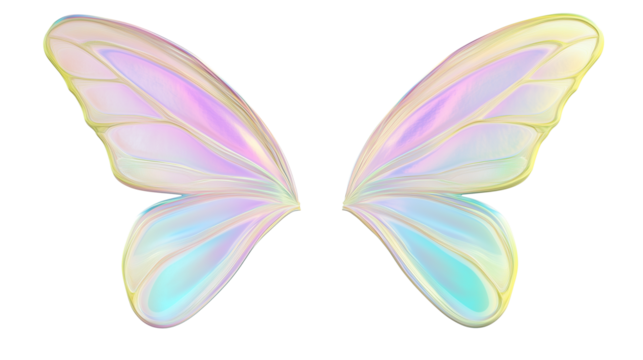 Pair of iridescent fairy wings isolated on transparent background