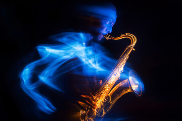 Obraz premium Saxophone player, votion blur