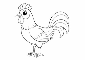 Fototapeta premium Cute cartoon rooster outline for coloring, playful design, fun activity, copy space