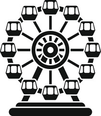 This black and white vector illustration depicts a ferris wheel, a classic amusement park attraction