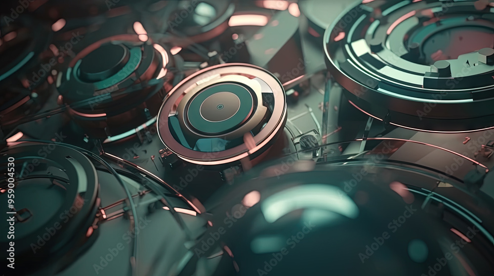 Aufkleber Technology abstract background with hud styled round interface elements in neon tech light.