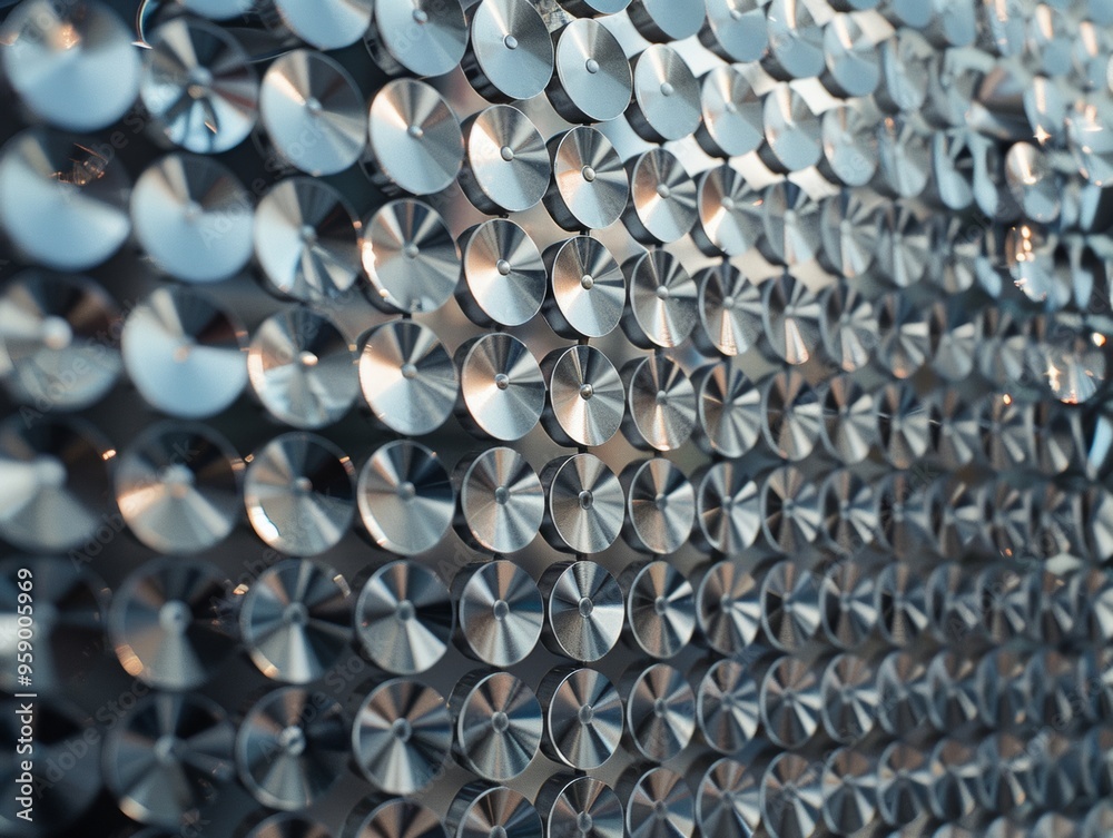 Poster symmetrical aerial view of intricately patterned silver holographic dresses with bright diffused lig