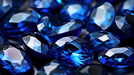 A closeup of a considerable pile of blue sapphire stones on a table