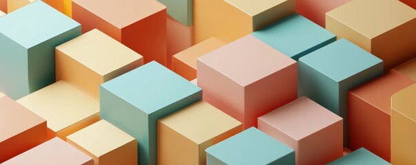 Fototapeta premium A vibrant arrangement of geometric cubes in pastel hues, ideal for design and abstract art concepts.